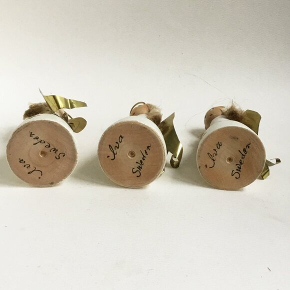 Vintage Christmas Wooden Peg Folk Art Angels Figures Ornament Sweden Set of 3 - Picture 6 of 7